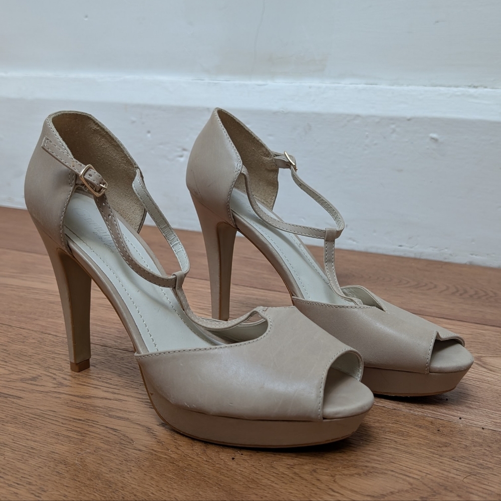 Elegant Beige Peep-Toe Heels